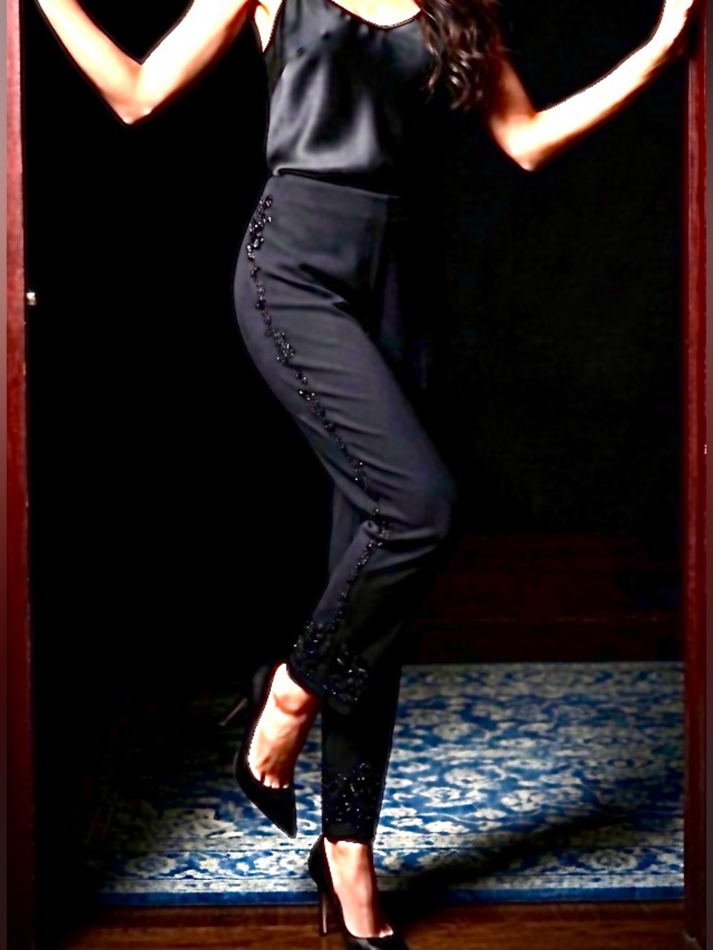 Exclusive Express Tuxedo Straight Leg Pants -exquisite Beading Trim from Macau